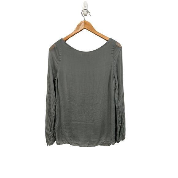 Cosmo Silk Sage Green Sheer Long Sleeve Crew Neck Lace Panel Blouse Size Small - Picture 4 of 5